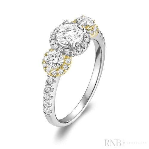 Bague trois pierres — Three Stone Diamond Halo Engagement Ring