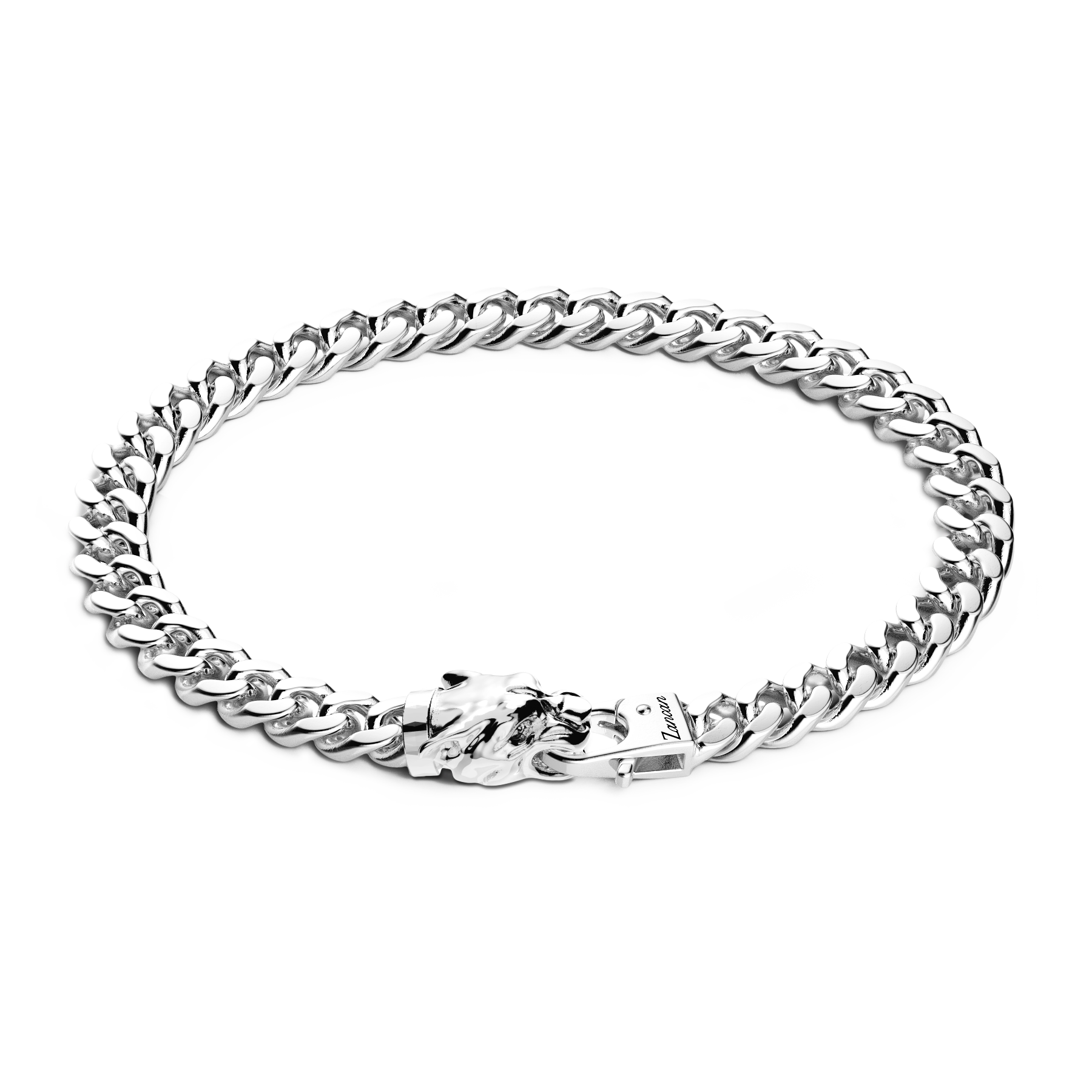 Silver Curb Chain Bracelet with Panther Head Closure – Bijouterie