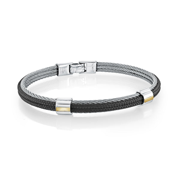 Jonc câble 3 rangs, accent or 18K