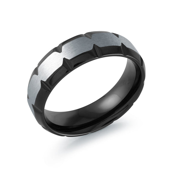 Bague acier noirci gravée