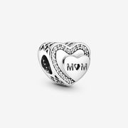 Charm Cœur scintillant avec inscription « Mom »