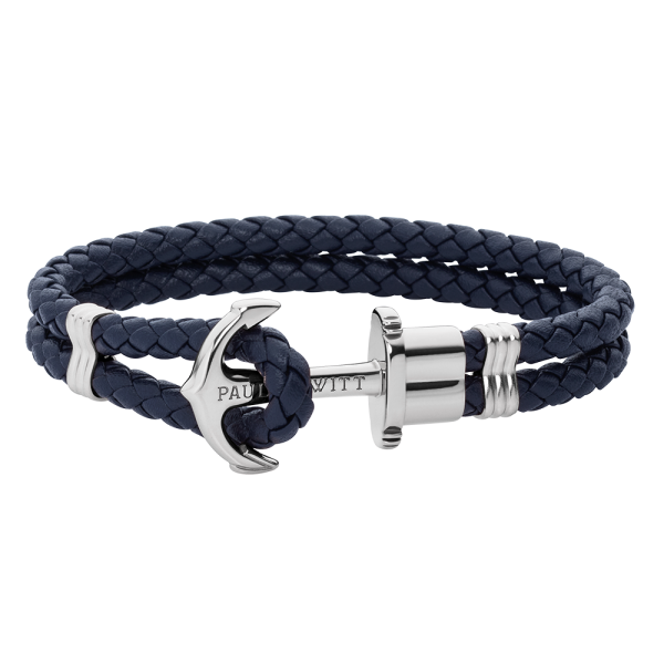 Bracelet Ancre Phrep Argenté Cuir Bleu Marine