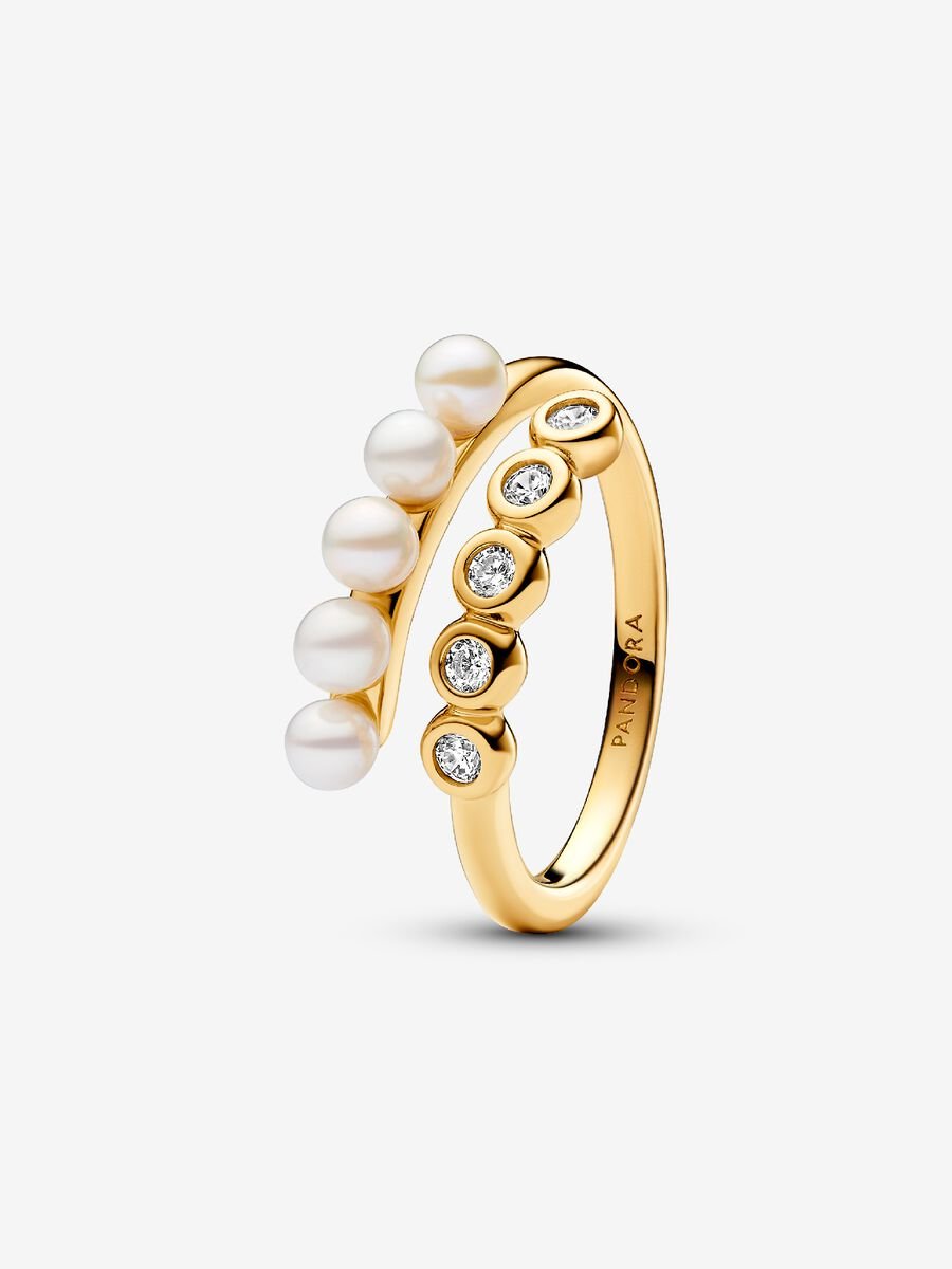 Bague ouverte avec pierres et perles de culture d’eau douce traitées