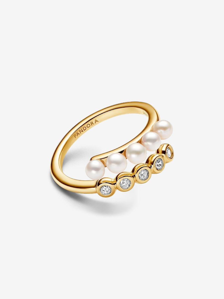 Bague ouverte avec pierres et perles de culture d’eau douce traitées