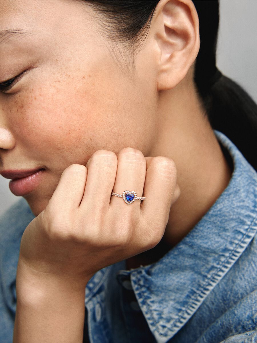 Bague scintillante Cœur surélevé bleu
