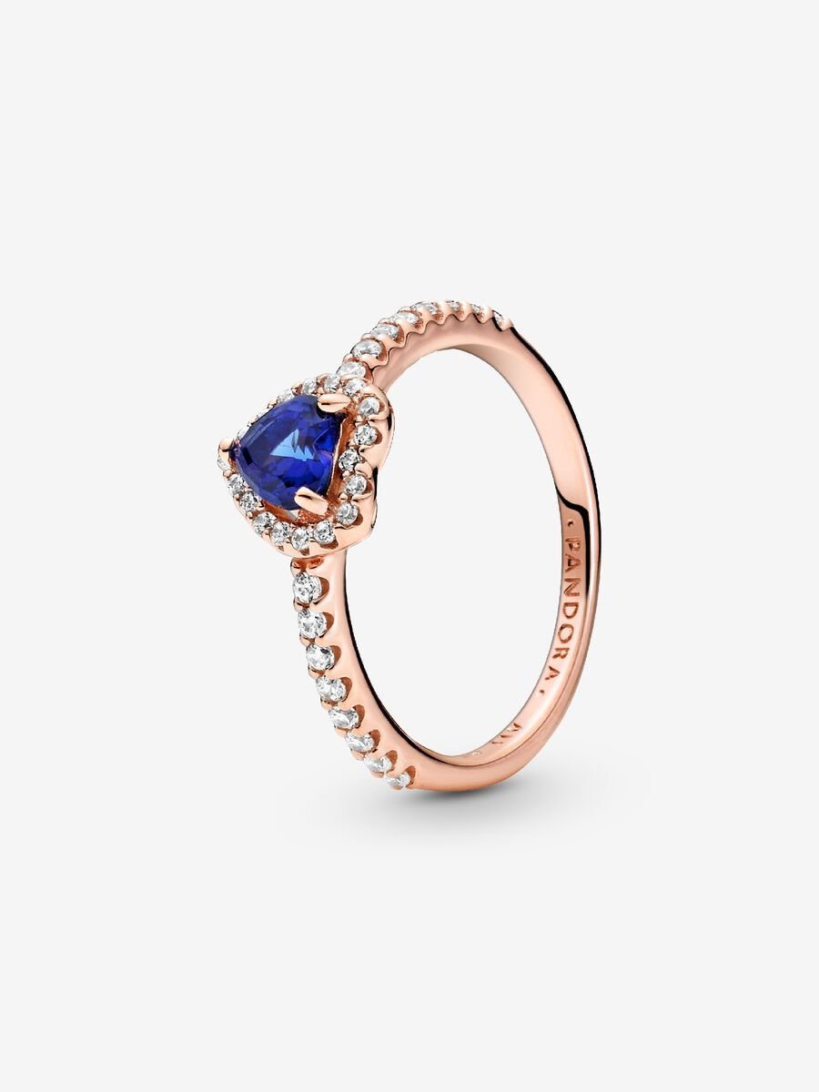 Bague scintillante Cœur surélevé bleu