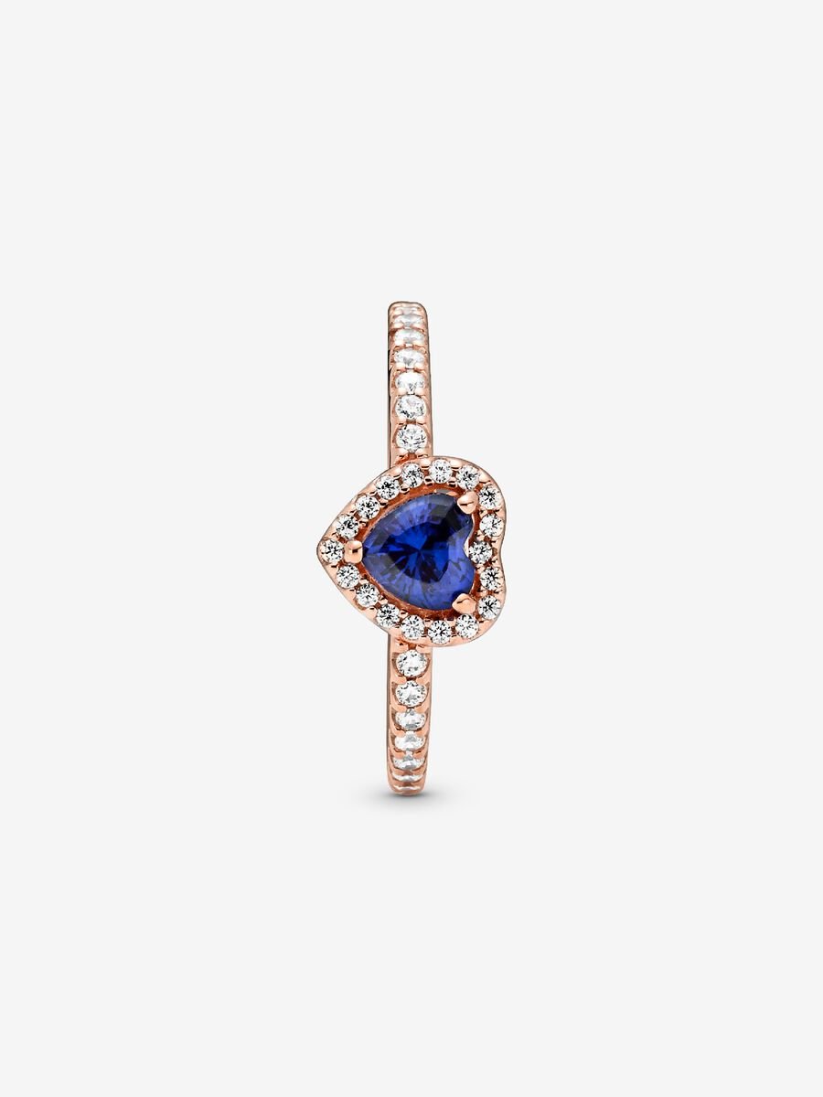 Bague scintillante Cœur surélevé bleu