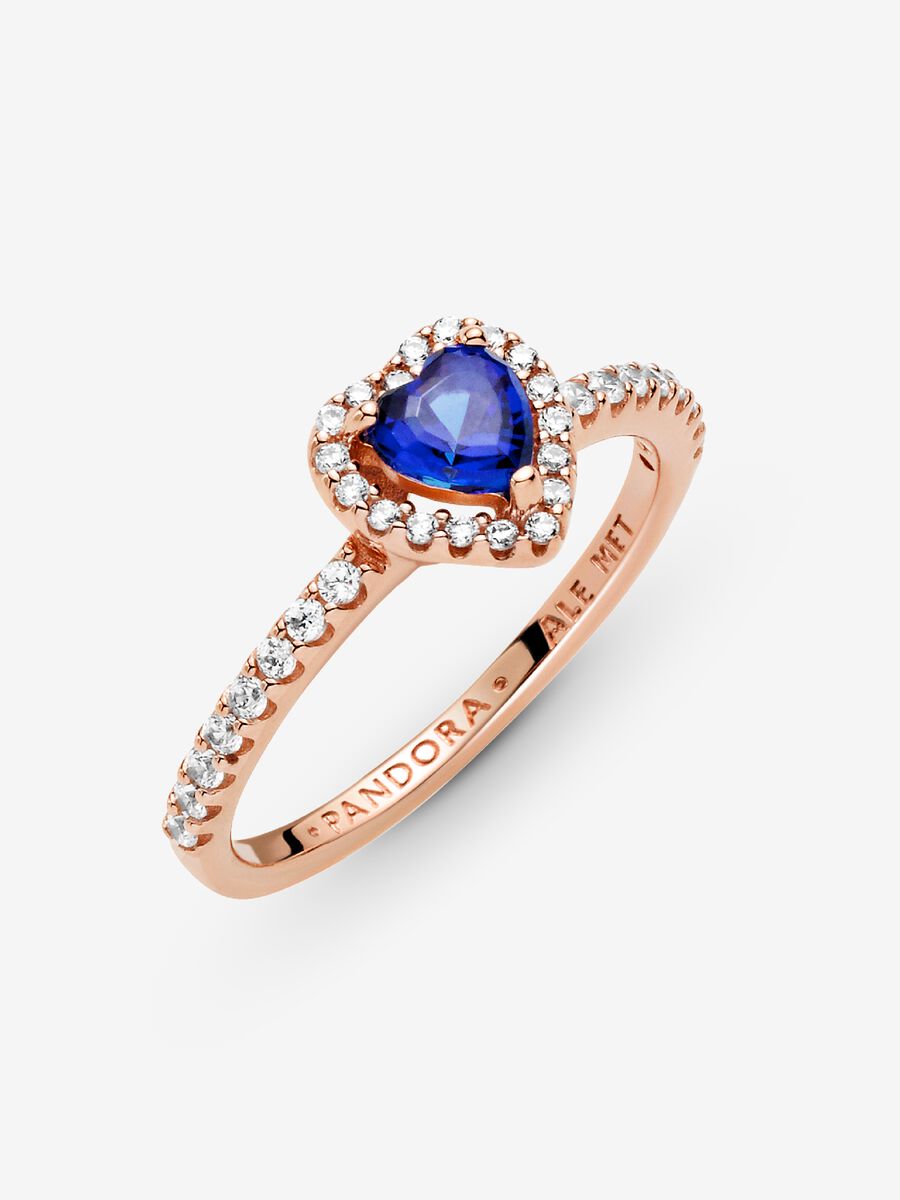Bague scintillante Cœur surélevé bleu