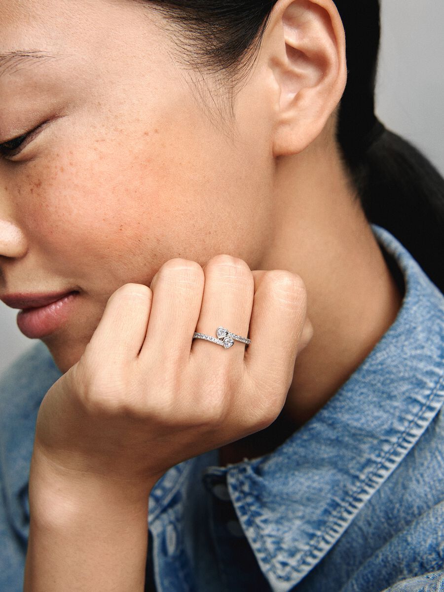 Bague deux cœurs scintillants
