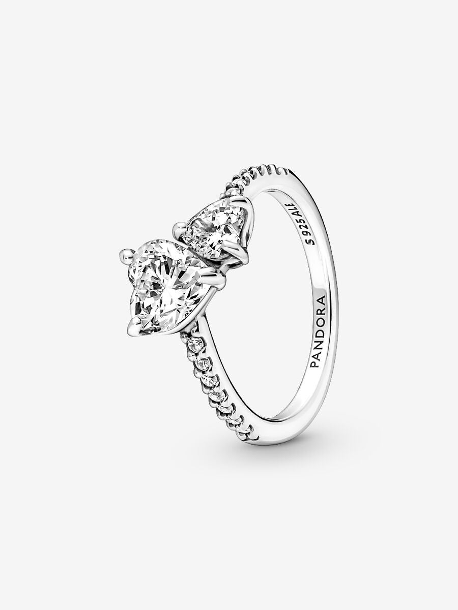 Bague scintillante à double cœur