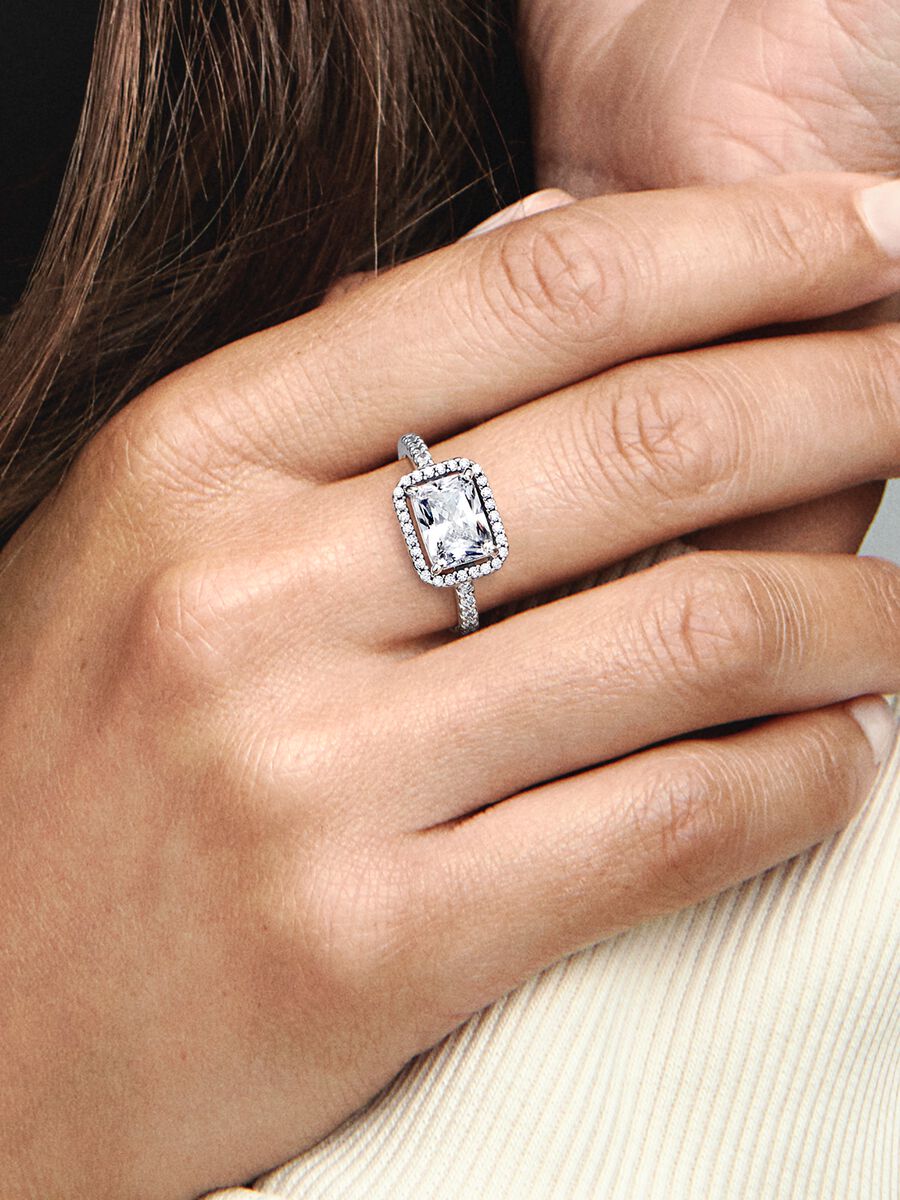 Bague Halo scintillant rectangulaire