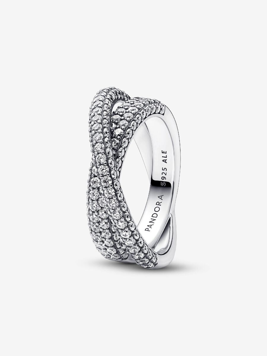 Anneau double Croisement et pavé Pandora Timeless