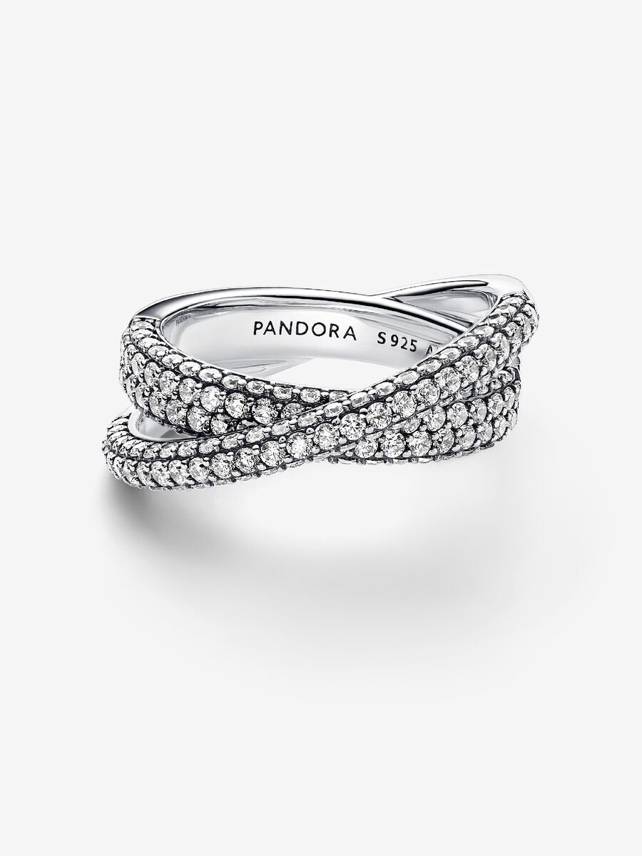Anneau double Croisement et pavé Pandora Timeless