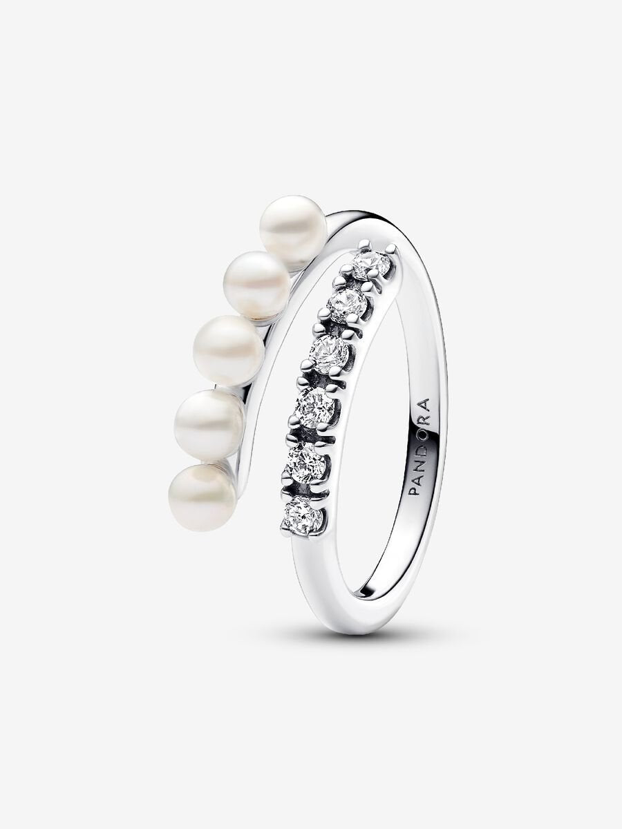 Bague ouverte avec pavé et perle de culture d’eau douce traitée