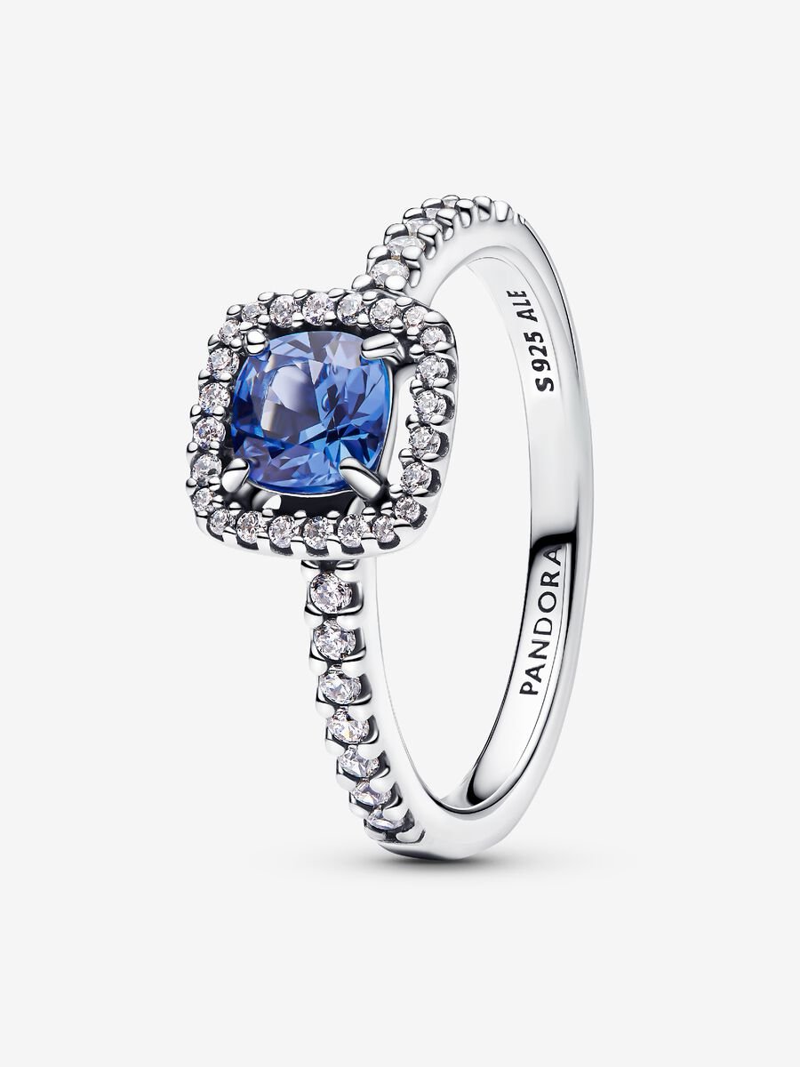 Bague scintillante Halo bleu carré