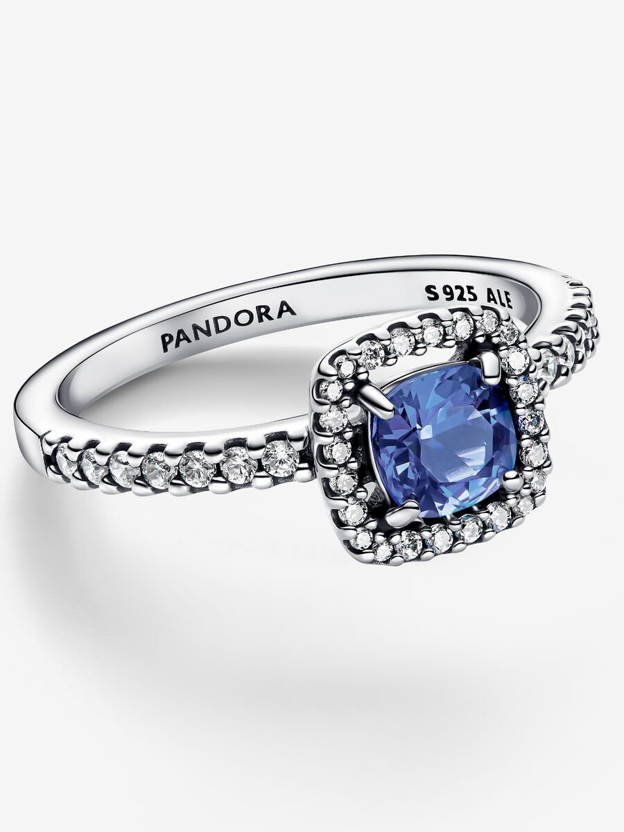 Bague scintillante Halo bleu carré