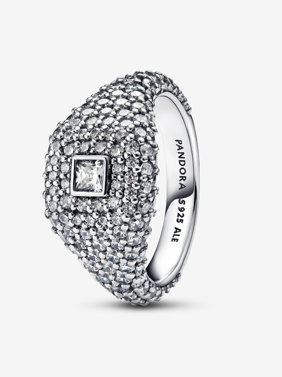 Bague Cocktail carrée pavée