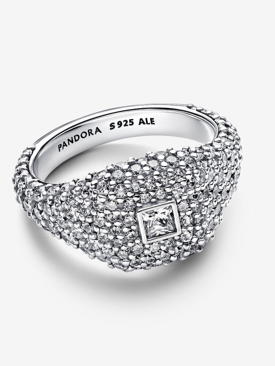Bague Cocktail carrée pavée