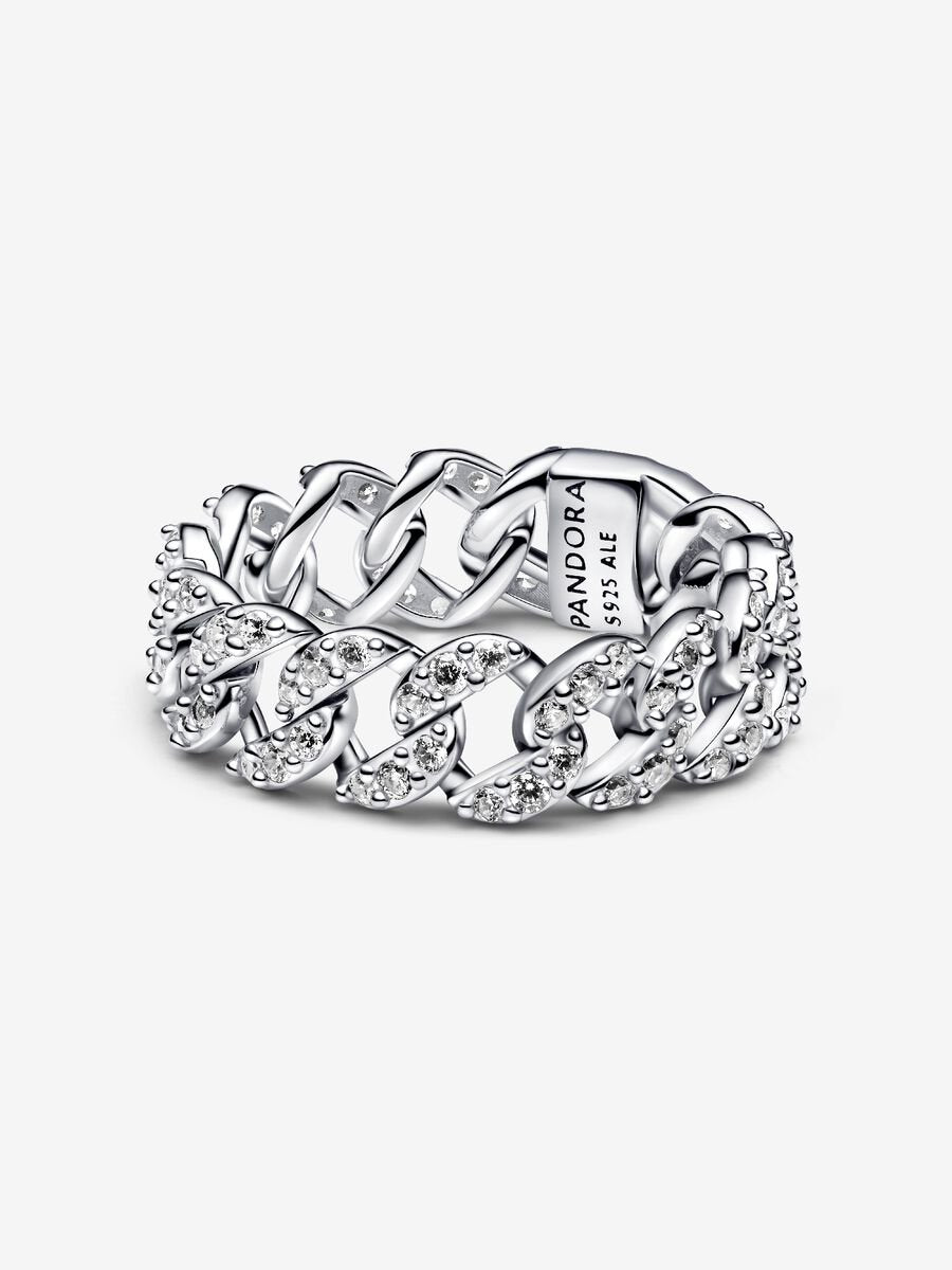 Bague à chaîne cubaine pavée