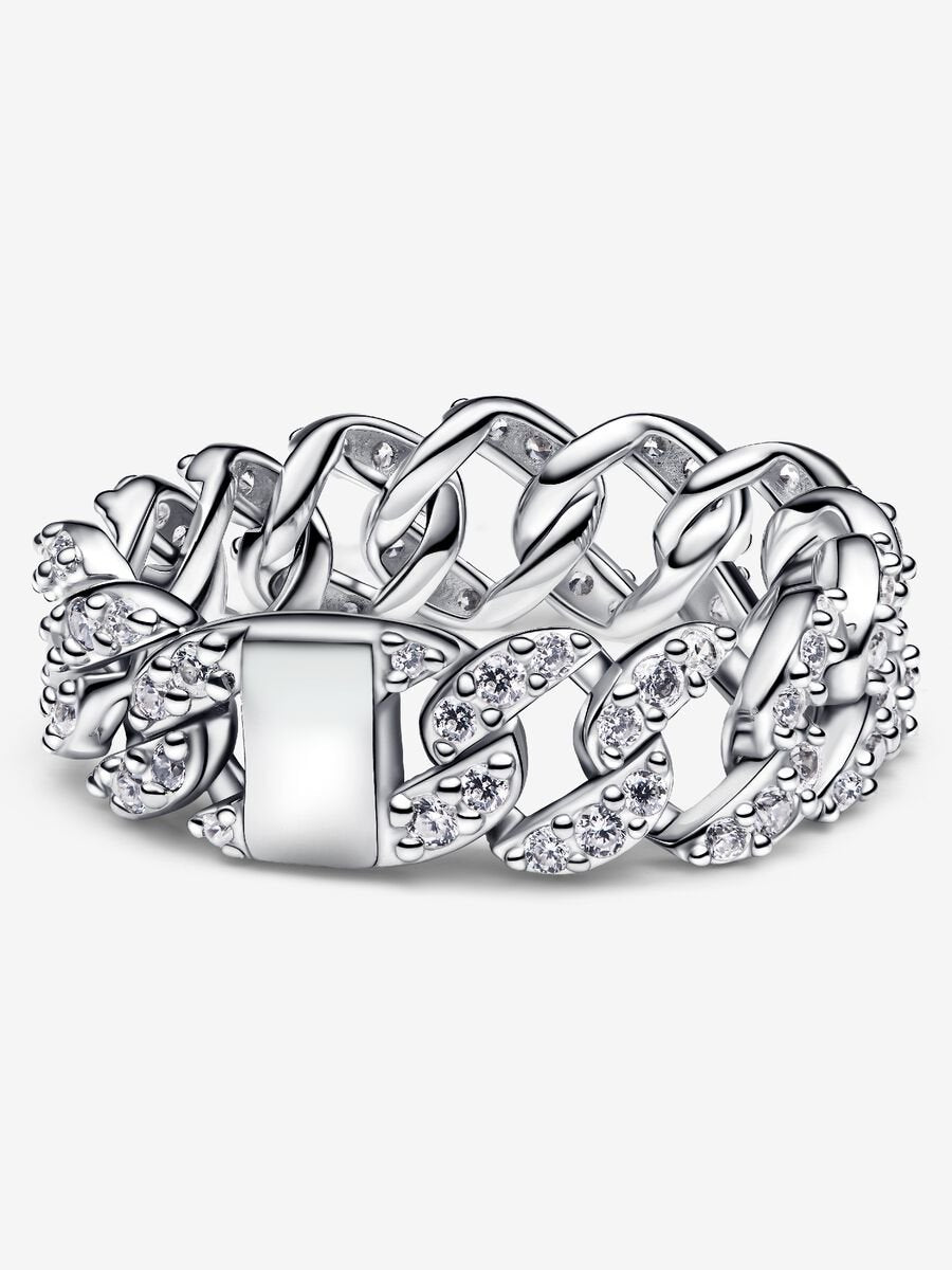 Bague à chaîne cubaine pavée