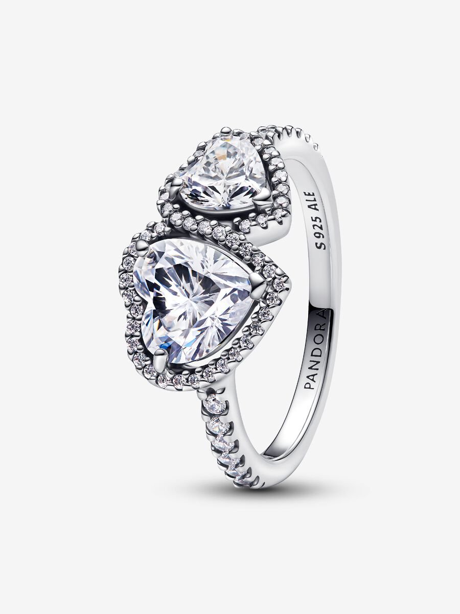 Bague Cœurs halo scintillants