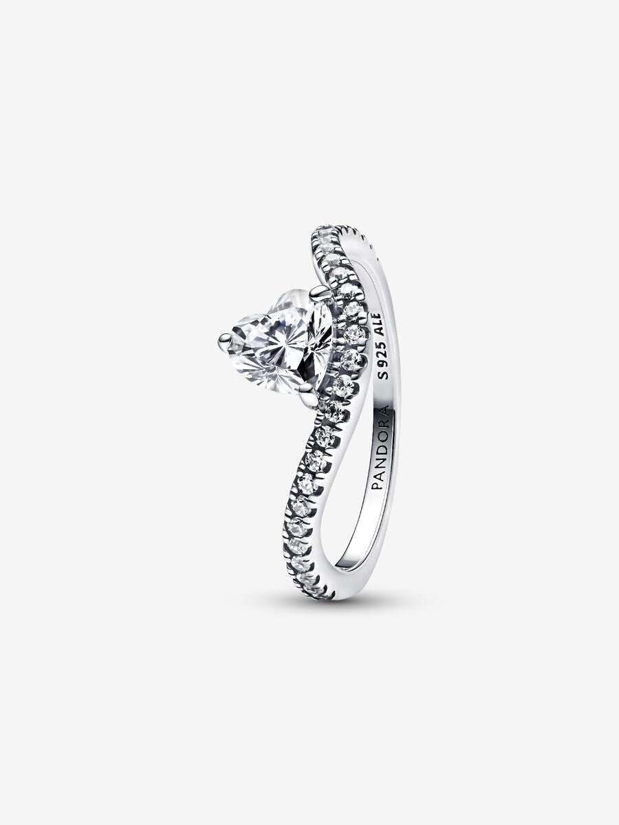 Bague Cœur ondulé en pavé