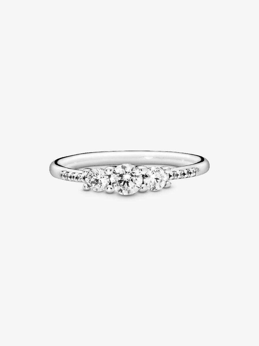 Bague trois pierres transparentes
