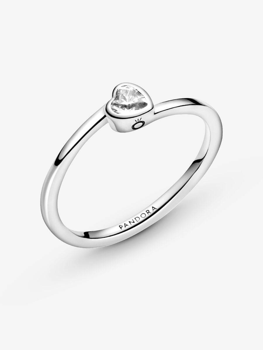 Bague à solitaire Cœur transparent incliné