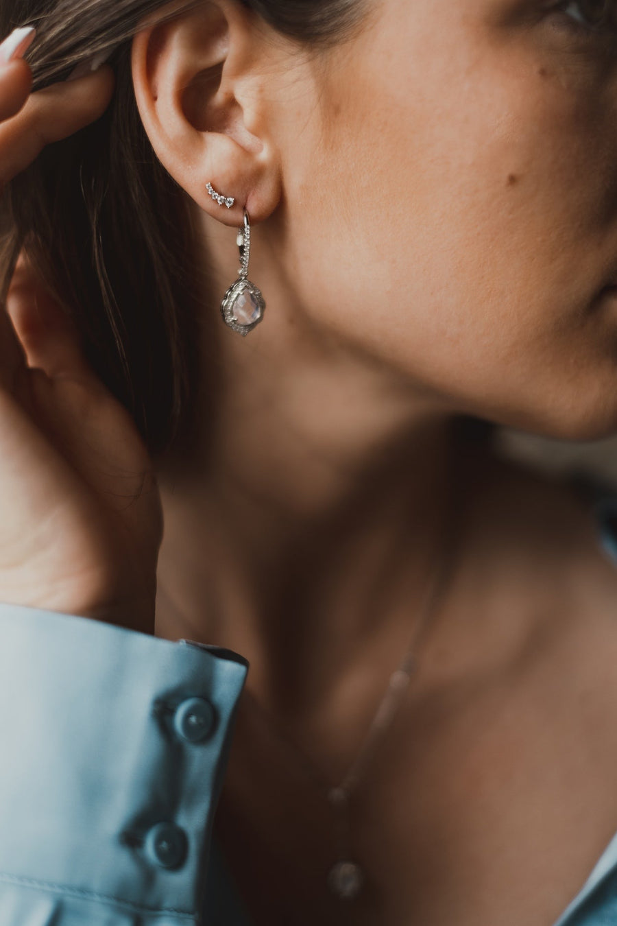 Boucles d'oreilles Pierre de lune argent Adèle