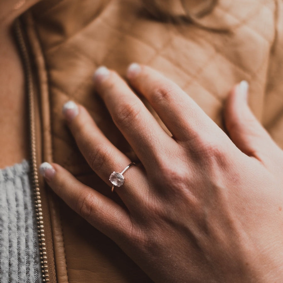 Bague quartz rose argent Élodie