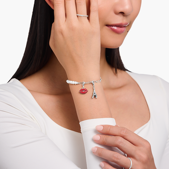 BRELOQUE CHARM EN ARGENT, BOUCHE EN CŒUR ROUGE