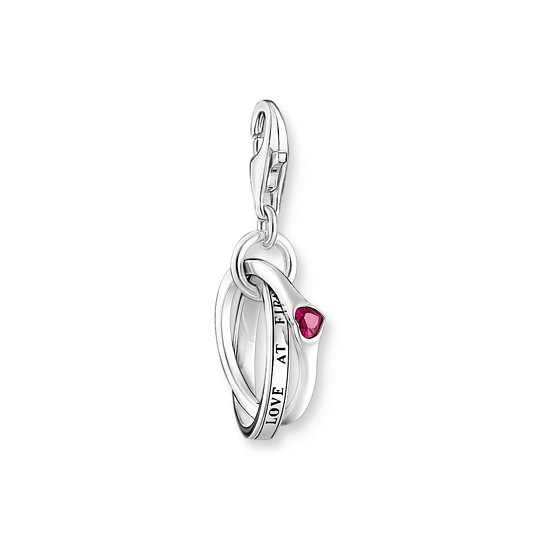 BRELOQUE CHARM ANNEAUX TOGETHER EN ARGENT, ORNÉ D’UNE GEMME ROUGE