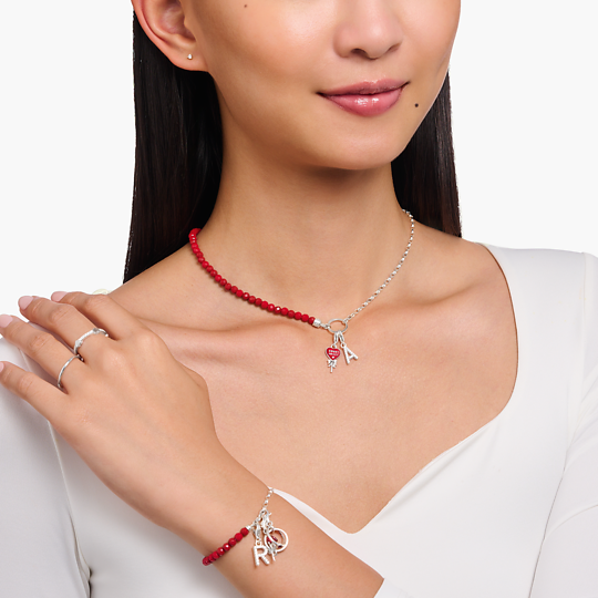 BRELOQUE CHARM EN ARGENT, SUCETTE CŒUR ROUGE