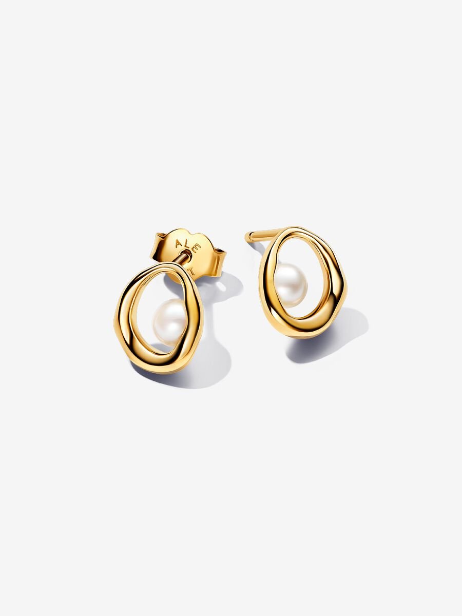 Clous d’oreilles Ovale de forme organique et perle de culture d’eau douce traitée