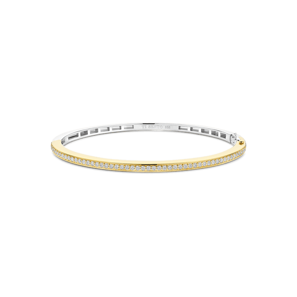 Bracelet jonc doré Ti Sento — Bracelet jonc classique en zircons, vermeil