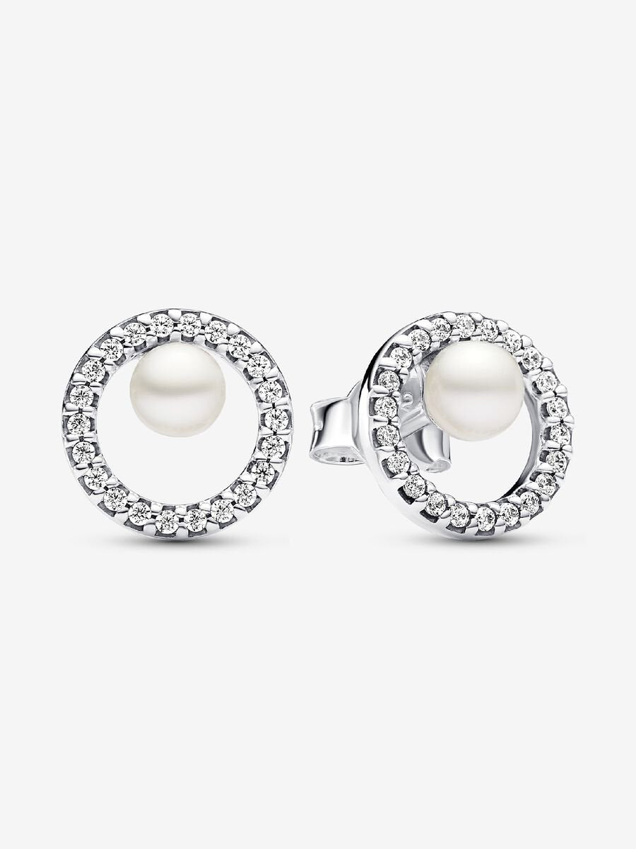 Clous d’oreille avec pavé et perle de culture d’eau douce traitée