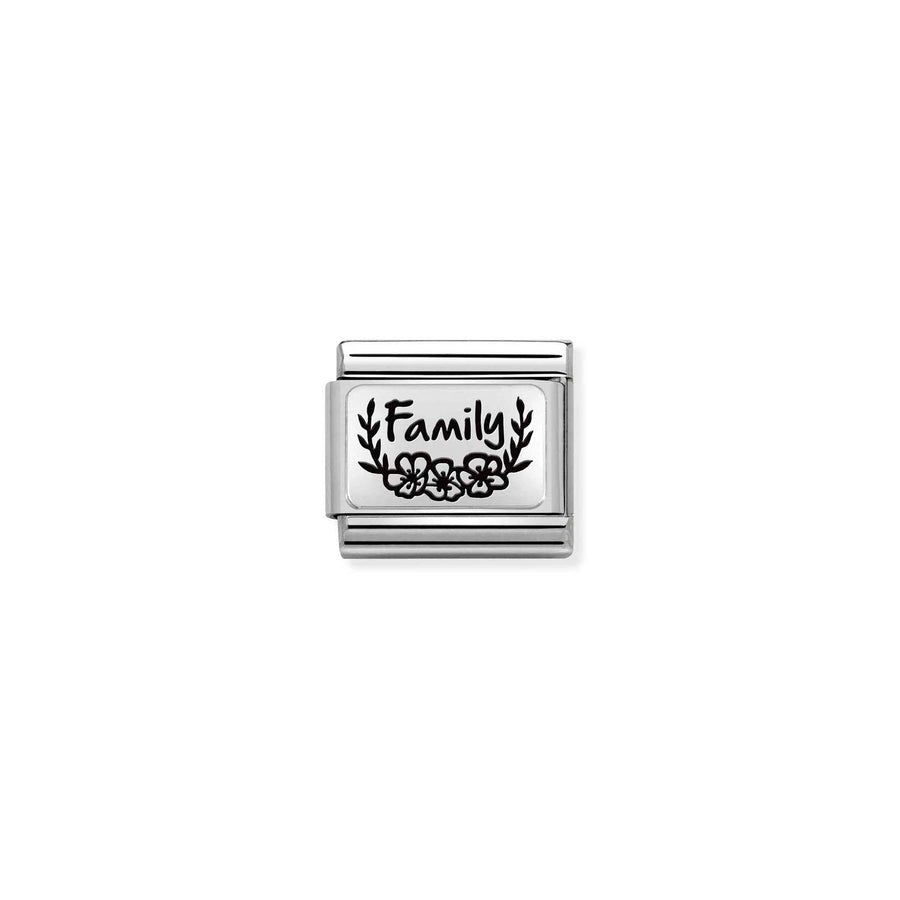 Charm Plaque Famille Fleurs - Argent Sterling