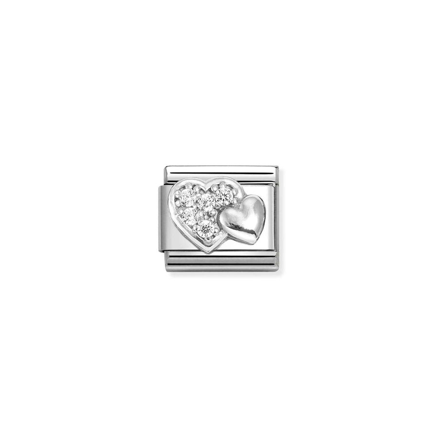 Charm Symbole Raised Cœurs And Blanc Cz - Argent Sterling