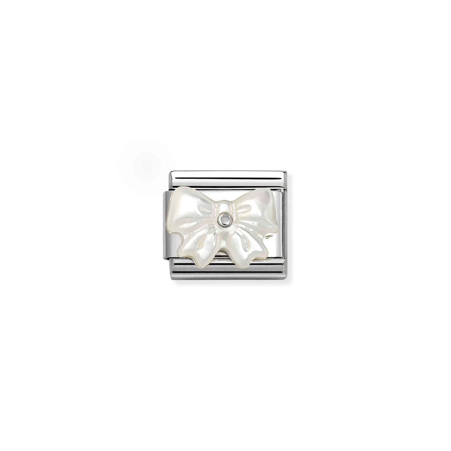 Charm Symbole Blanc Mother Of Pearl Bow - Argent Sterling