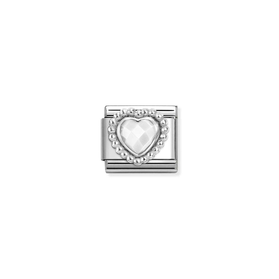 Charm Cœur With Dots Rich Setting Blanc Opal - Argent Sterling