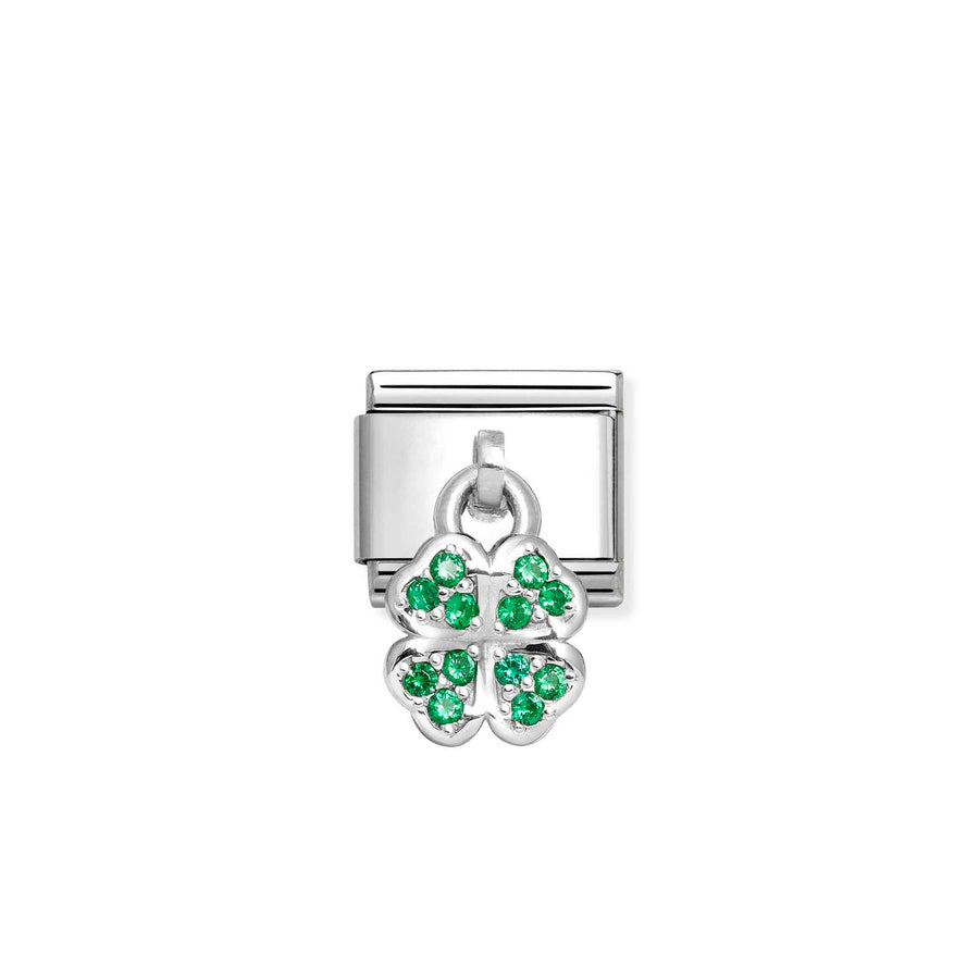 Charm Vert Four-Leaf Camourr - Argent Sterling