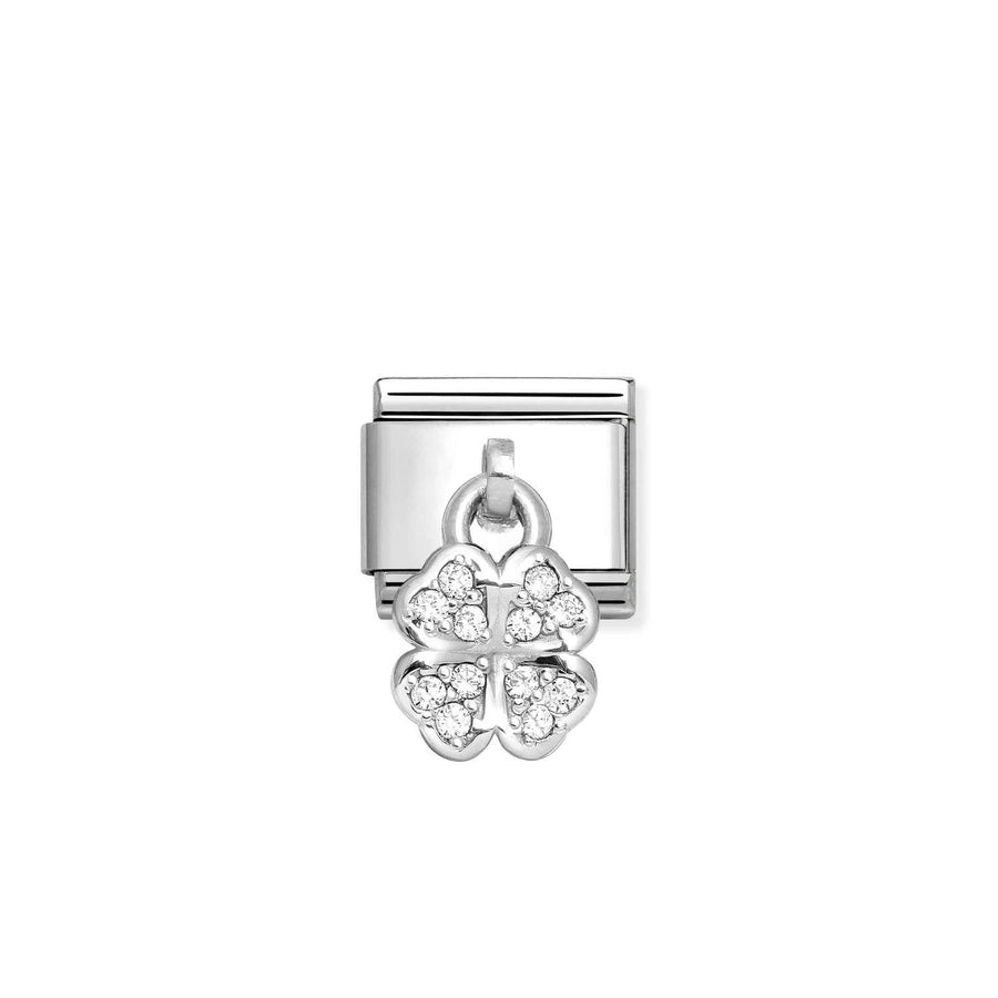 Charm Blanc Four-Leaf Camourr - Argent Sterling