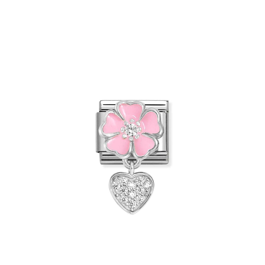 Charm Cz Rose Fleur With Cœur - Émail
