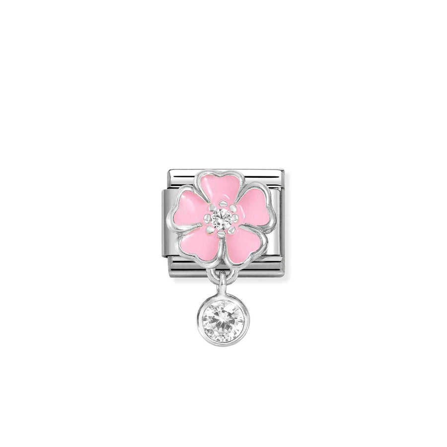 Charm Cz Rose Fleur With Round - Émail