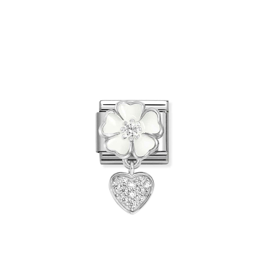 Charm Cz Blanc Fleur With Cœur - Émail
