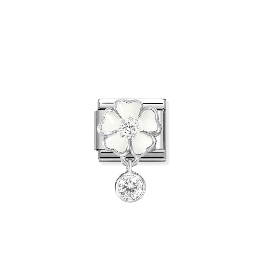Charm Cz Blanc Fleur With Round - Émail