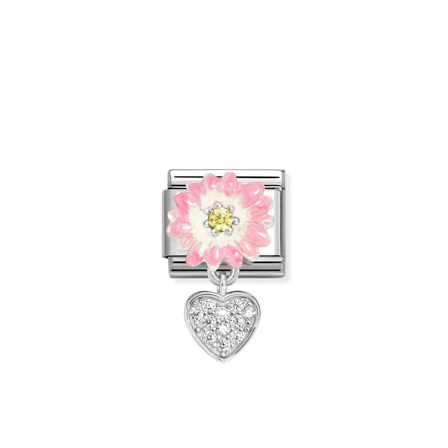 Charm Cz Rose Daisy With Cœur - Émail