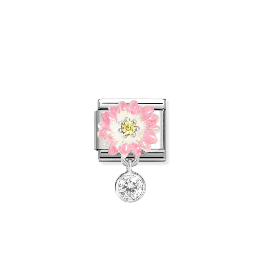 Charm Cz Rose Daisy With Roundel - Émail