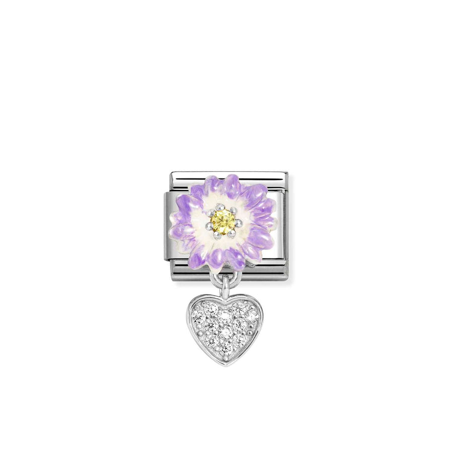 Charm Cz Lilac Daisy With Cœur - Émail
