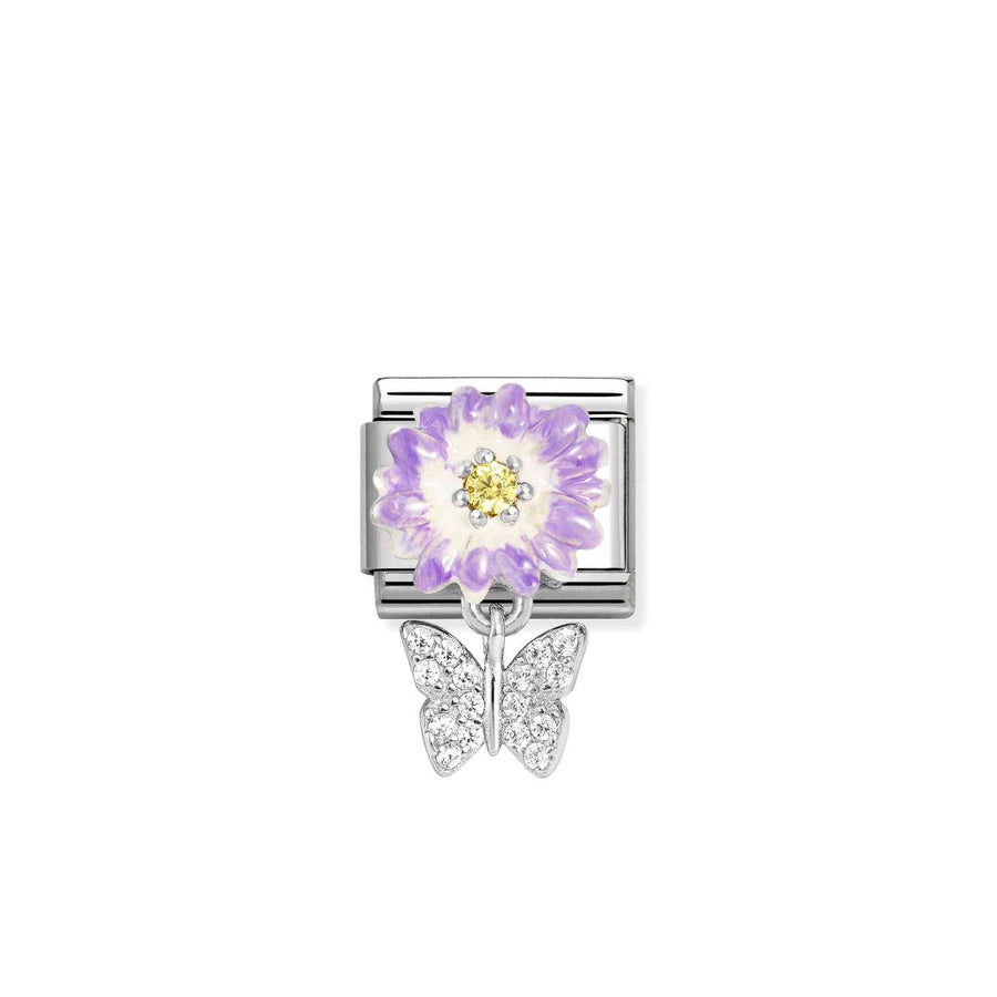Charm Cz Lilac Daisy With Papillon - Émail